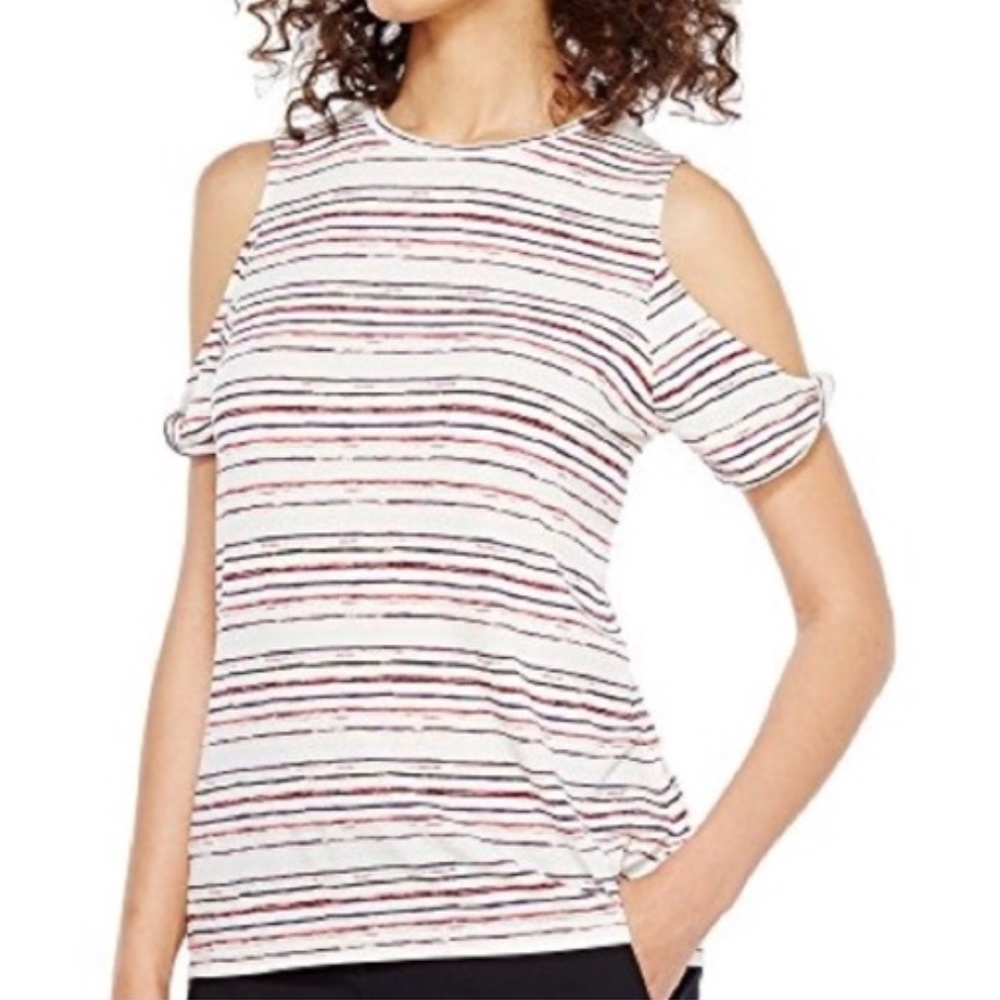 ❤️🔥 NWT Ivanka Trump Ivory Stripe Cold Shoulder Blouse - Picture 2 of 8